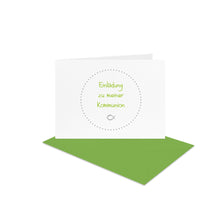 Lade das Bild in den Galerie-Viewer, Kommunionskarten Einladung DIN B 6 + Kuvert mit gepunktetem Kreis und Fisch