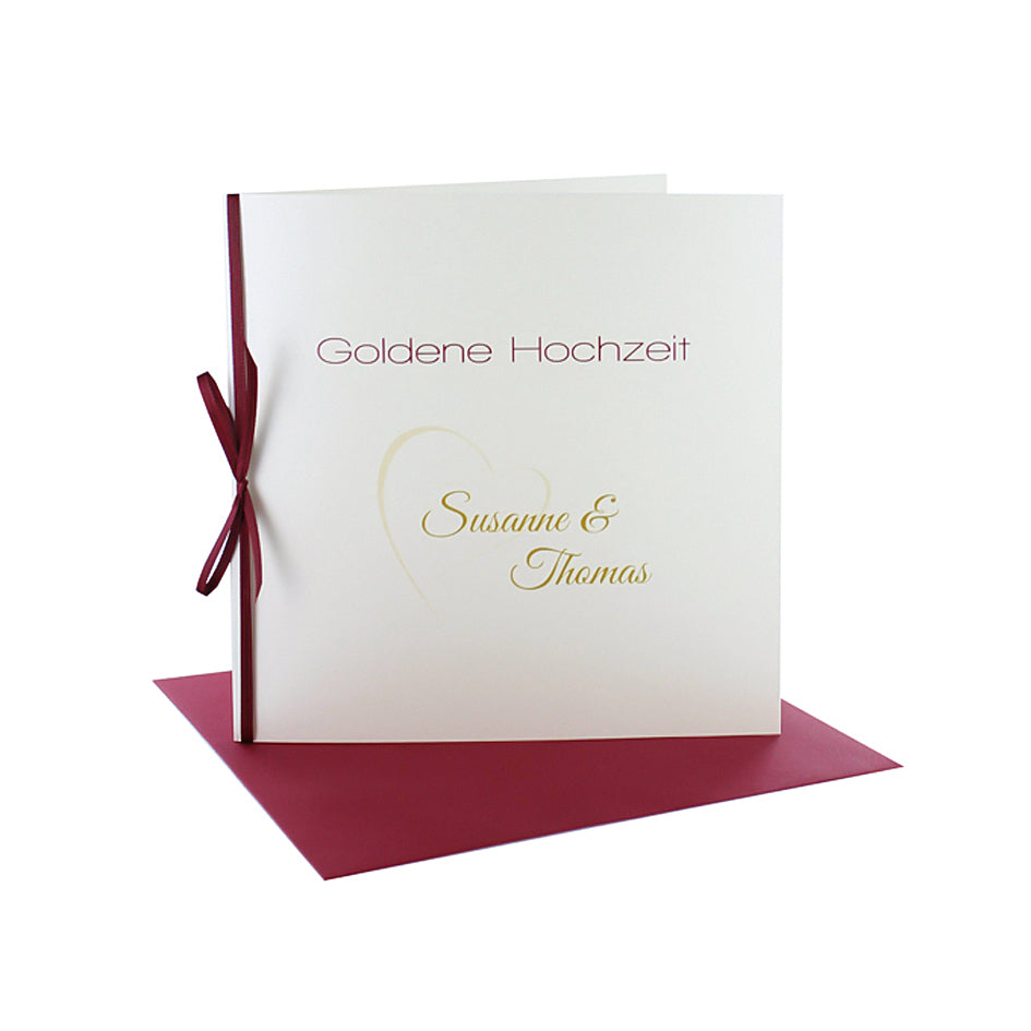 Einladungskarten goldene Hochzeit perlmutt quadratisch ivory