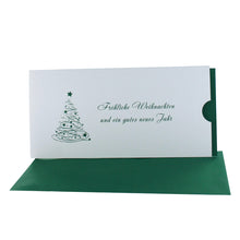 Lade das Bild in den Galerie-Viewer, Weihnachtskarte "Fröhliche Weihnachten und ein gutes neues Jahr" Schuber mit Tannenbaum grün
