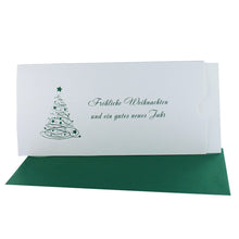Lade das Bild in den Galerie-Viewer, Weihnachtskarte &quot;Fröhliche Weihnachten und ein gutes neues Jahr&quot; Schuber mit Tannenbaum grün
