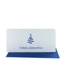 Lade das Bild in den Galerie-Viewer, Weihnachtskarte "Fröhliche Weihnachten" Schuber mit Tannenbaum blau