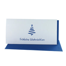Lade das Bild in den Galerie-Viewer, Weihnachtskarte &quot;Fröhliche Weihnachten&quot; Schuber mit Tannenbaum blau
