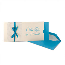 Lade das Bild in den Galerie-Viewer, Glückwunschkarte "Alles Gute zur Hochzeit" Schuber mit Spitzenband in verschiedenen Farben