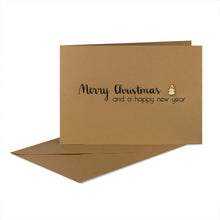 Lade das Bild in den Galerie-Viewer, Weihnachtskarte "Merry Christmas and a happy new year" mit verschiedenen Holzelementen und Kuvert