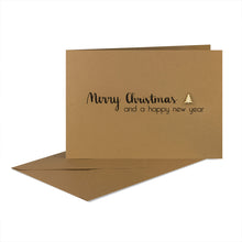 Lade das Bild in den Galerie-Viewer, Weihnachtskarte "Merry Christmas and a happy new year" mit verschiedenen Holzelementen und Kuvert