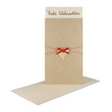 Lade das Bild in den Galerie-Viewer, Weihnachtskarte "Frohe Weihnachten" desert Holzstern, rotem Garn