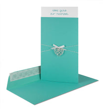 Lade das Bild in den Galerie-Viewer, Glückwunschkarte Drahtherz, Schleife und Garn alles gute zur hochzeit