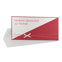 Lade das Bild in den Galerie-Viewer, Glückwunschkarte "Herzlichen Glückwunsch zur Hochzeit" blau rot Einsteckkarte