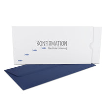 Lade das Bild in den Galerie-Viewer, Konfirmation Einladung Schuber "Herzliche Einladung" mit Fischen in Verschiedenen Farben