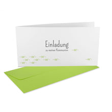 Lade das Bild in den Galerie-Viewer, Kommunion Einladung DIN Lang "Einladung" mit Fischschwarm in Verschiedenen Farben