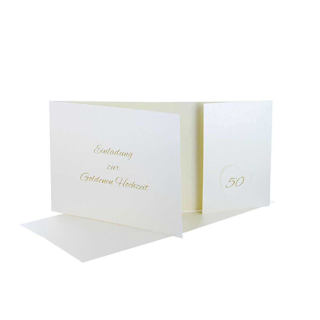 Einladungskarten goldene Hochzeit perlmutt DIN lang quer ivory