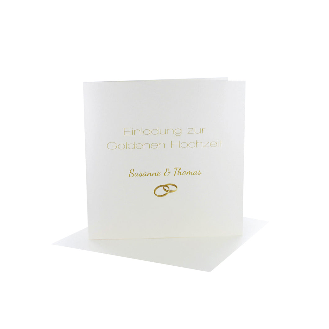Einladungskarten goldene Hochzeit perlmutt quadratisch ivory Ringe
