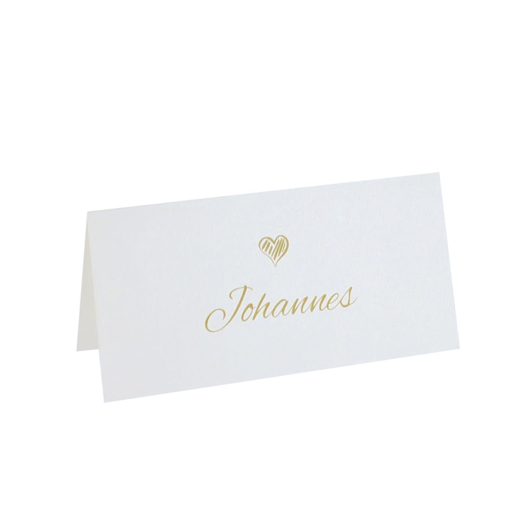 Tischkarte goldene Hochzeit perlmutt ivory 100 x 50 mit Herz