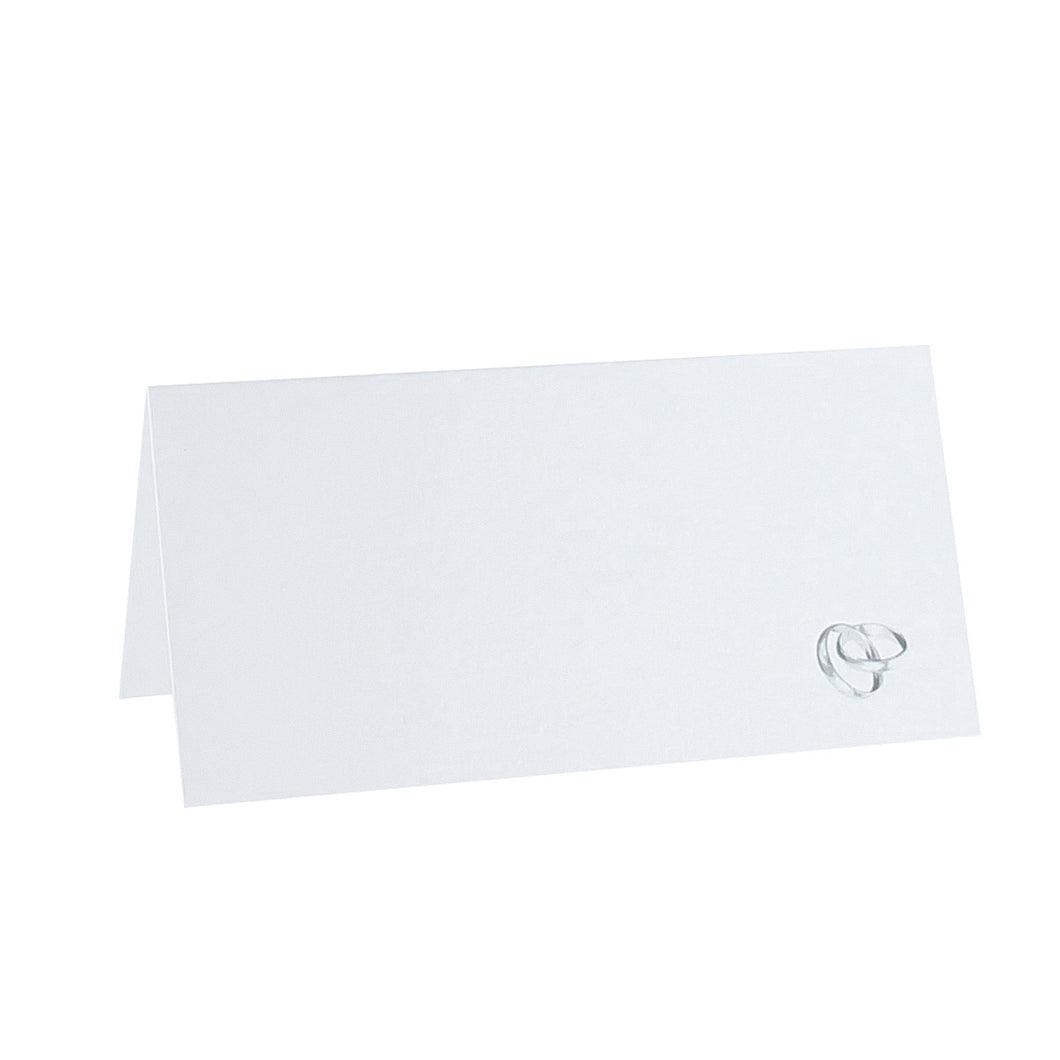 Tischkarte silberne Hochzeit perlmutt weiß 100 x 50 mm + Ringe