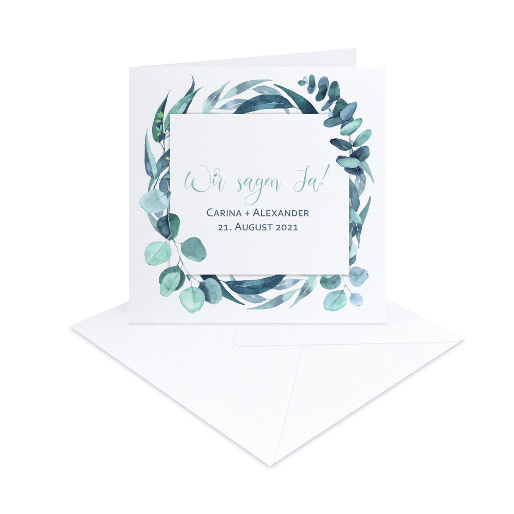 Hochzeitskarte quadratisch 155x155mm Floral 7 linienstruktur weiß
