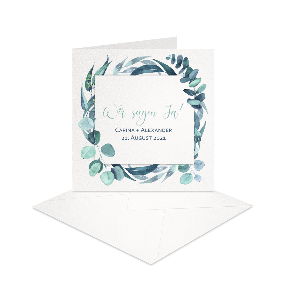 Hochzeitskarte quadratisch 155x155 Floral 7 perlmutt weiß